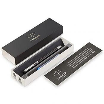 Blaue Tinte, schwarzer Parker Vector Füller in edler Geschenkverpackung