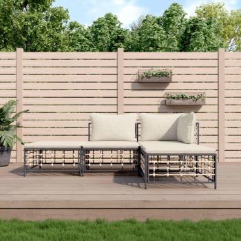 4-Piece Anthracite Poly Rattan Patio Lounge Set with Cushions