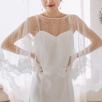 Soft O-Neck Polka Dot Tulle Cape