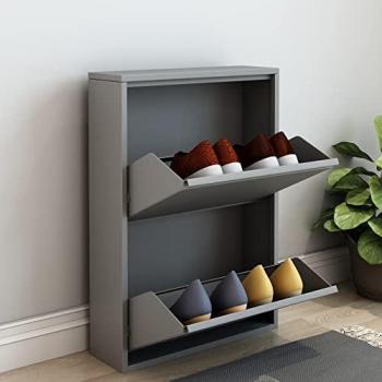 Zapatero de metal Sokndal con 2 puertas abatibles, medidas 71 x 50 x 15 cm, color gris