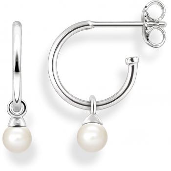Silber-Creolen Thomas Sabo Damen – Glam & Soul, weiße Perlen, 1,1 cm Höhe (CR597‑082‑14)