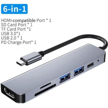 3-in-1 USB-C Splitter Hub with TF/SD/Micro SD Slots and AUX Audio Port