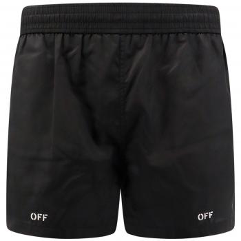 Off-White Black Swim Shorts with Elastic Waist