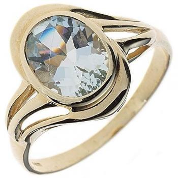 JOBO Damen Goldring 585 Gelbgold Aquamarin Größe 58