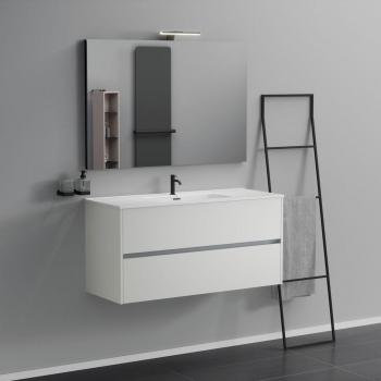 Mueble baño con espejo y lámpara, 2 cajones, L.120 – Blanco mate Inda