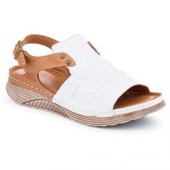 Pavers Women's 5 White Leather Wedge Sandals