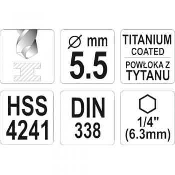 Punta Metallica HSS‑Tin 5,5 mm – YATO YT‑44763