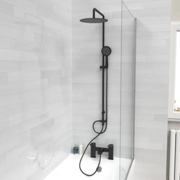 Nes Home Matte Black Riser Rail Shower System with Integrated Bath Filler, Tap & Handset