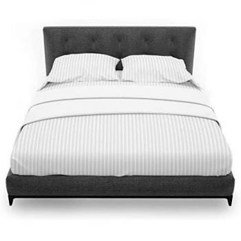 Fitted sheet 300 Thread Count White Satin Stripe 100% Egyptian Cotton Hotel Quality (King)