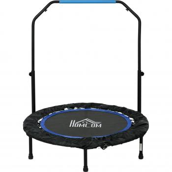 SPORTNOW Fitness-Trampolin, Ø102 cm, Haltegriff höhenverstellbar, LCD-Monitor, belastbar bis 100 kg, faltbar, Blau
