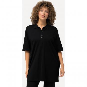 Plus Size Black Cotton Pique Polo Shirt, Women's Regular Fit, Velvet Button Placket, Sizes 28/30 to 54/56