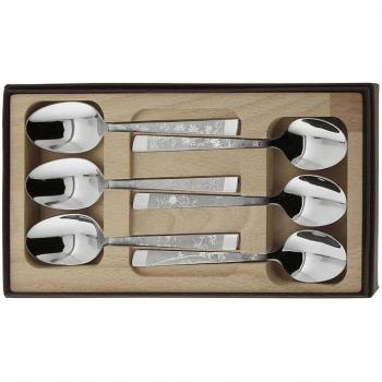 Set van 6 koffielepels met roestvrijstalen afwerking en natuurdesign Roger Orfèvre