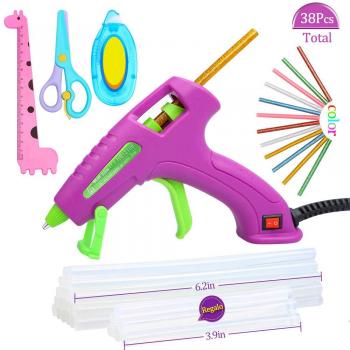 E·Durable Kit Escolar de Pistola de Pegamento Caliente con Tijeras, Regla y Adhesivo Doble Cara