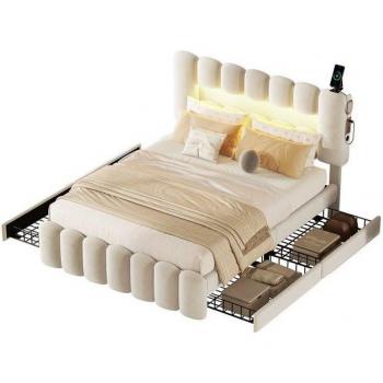 Letto con Illuminazione a LED 180x200cm e 4 Cassetti