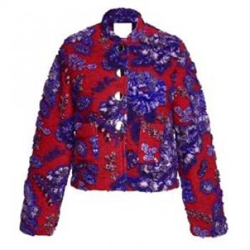 Rich & Royal Kurzblazer Bouclé jacket mit aufwendigen Blumenapplikationen, Stehkragen