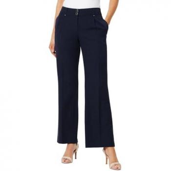 Navy Polyester Wide Leg Trousers for Women