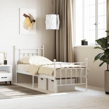 VidaXL Single Size Metal Bed Frame in White, without Mattress and with Footboard (75 x 190 cm)