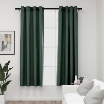 Cortinas Blackout con Ojales Look Lino 2 Piezas Verde 140x175 cm