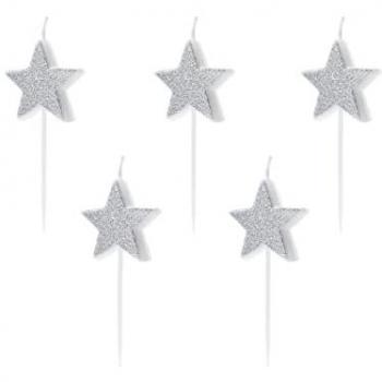 Partydeco Glitzersternkerzen, 5 Stück