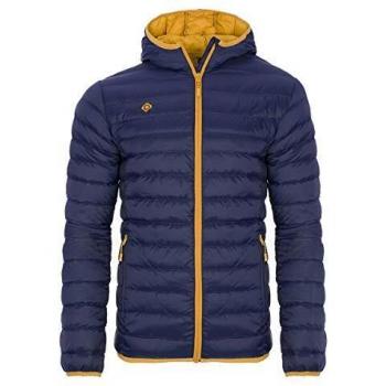 Izas Florenz Daunenmantel für Männer XXL in Nachtblau & Honigfarben, inklusive Kapuze