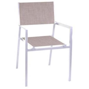Silla de jardín con reposabrazos apilable blanca 55x56 cm h 86 cm en aluminio mod. Cleveland