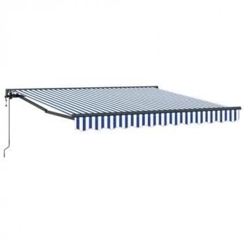 Blue/White 300x250 cm Fabric Manual Retractable Awning