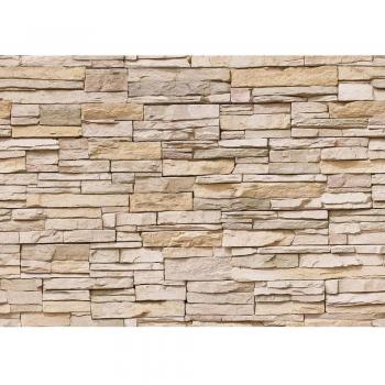 Vliestapete „Asien Stein“ – 350x245 cm, Premium Plus, beige Farbe