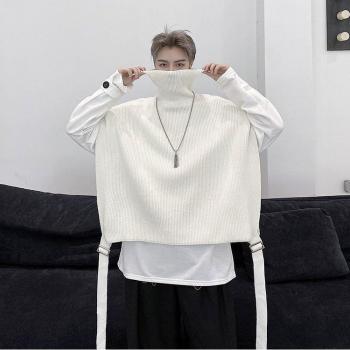 IEFB Autumn Winter Men's Knitted Vest with Ribbon Detail