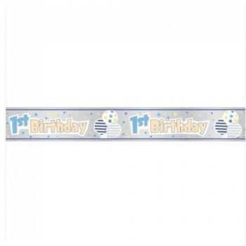 Blue “Happy 1st Birthday” Party Flag