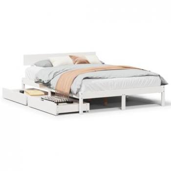 Lit cadre blanc 160x200 cm en bois de pin massif sans matelas