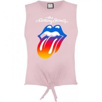 Damen Crop Top mit Rolling Stones Regenbogenzunge L rosa