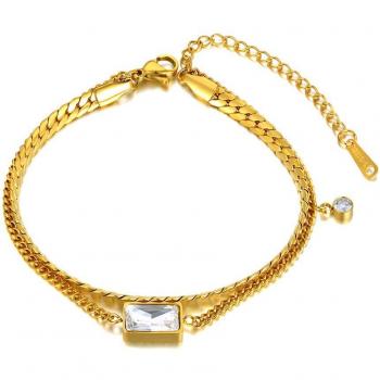 Bracelet femme en or 18K et acier inoxydable, double épaisseur, avec cristaux CZ, modèle B21164