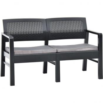 Tuinbank 2-zits met kussens kunststof 120 cm antraciet