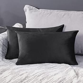 Crushed Velvet Rectangular Pillow Covers – 12x20in Set of 2, Dark Grey