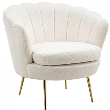 Homcom Fauteuil coquillage pieds dorés effilés effet laine bouclée blanc Beige 79x77x77cm