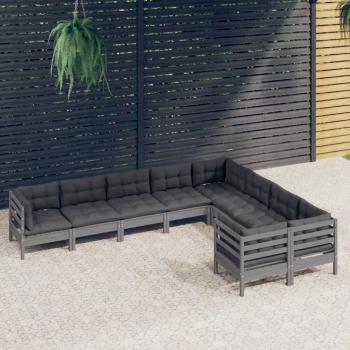 Kiefernholz Garten-Lounge-Set 9-tlg. mit Kissen Grau