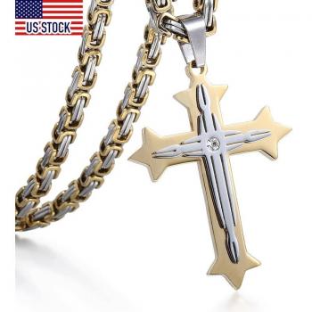 Cruz de Acero Inoxidable con Cadena Dorada-Plateada – DKP02