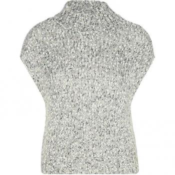 Marc Cain Women's White Sleeveless Bouclé Knit Turtleneck Pullover S