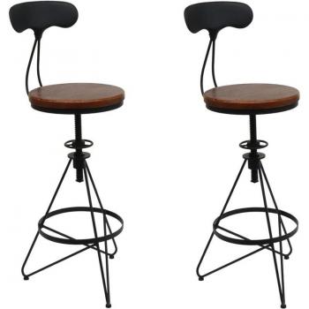 Chai haute 360° – Pack de 2 tabourets industriels, métal noir, bois marron, réglable