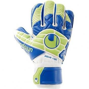 Uhlsport Eliminator Aquasoft RF Schweißhandschuhe – Weiß/Pazifikblau/Fluo Grün (Größe 10.5)