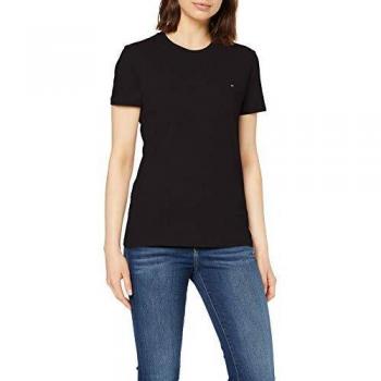 Tommy Hilfiger Damen T-Shirt, Schwarz (Crew Neck)