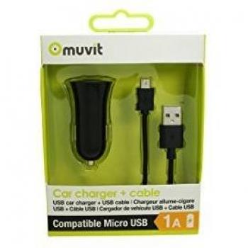 Muvit Chargeur Voiture 1USB 1A + Câble Micro USB 1m Noir