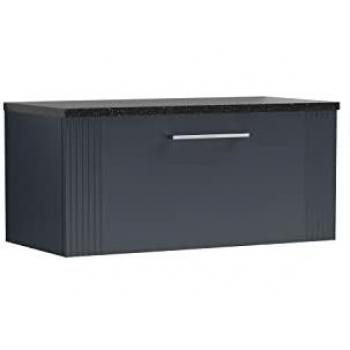 Wall Hung Vanity Unit 1 Drawer Sparkling Black Laminate Worktop 800mm