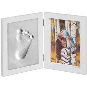 Cornici Portafoto per Bambini con Calco in Gesso, Set da 2, Impronta Mano o Piede, Fai-da-Te, Bianco