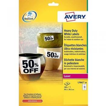 Avery-Adhesivos/Etiquetas Avery 99,1 x 38,1 mm Blanco 20 Hojas