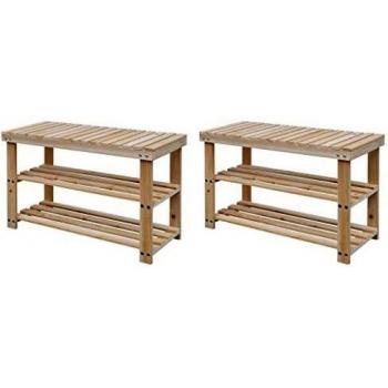 VidaXL 2-in-1 Entryway Shoe Rack with Bench, 2 Shelves, Solid Timber