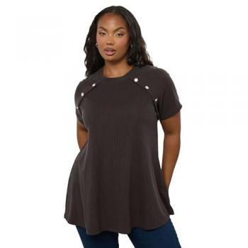 Brown Military Textured Button Swing Top – Size 16