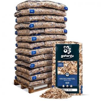 Naturholz Hackschnitzel 5 – 60 mm, 60 L x 39 Säcke – 2340 L (Palette)