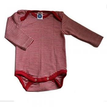 Cosilana Babybody Langarm 70% Wolle 30% Seide Rot/Natur 62-68