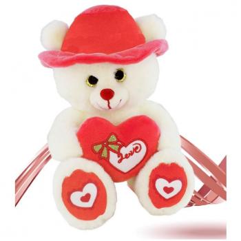 Pupazzo Orso Con Cappello e Cuore Rosso 22 Cm